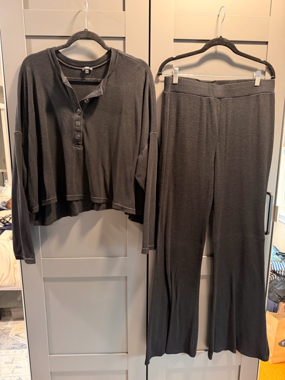 Express Black Ribbed Henley Top - Long Sleeve